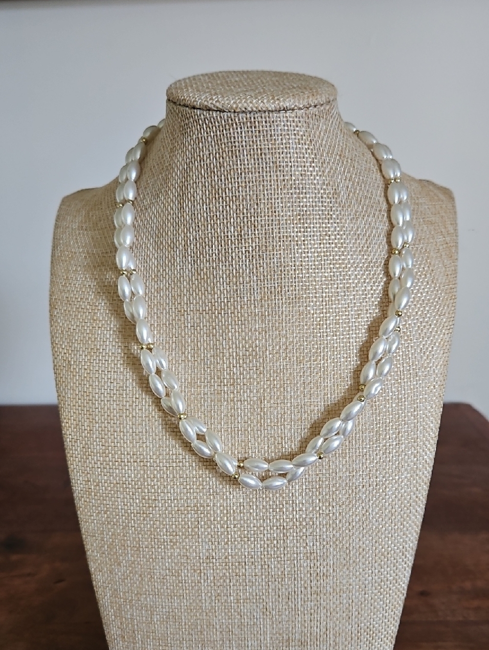 Faux Pearl Beaded Necklace with Gold Accents